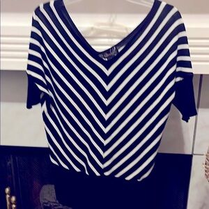 Black and White Striped V-Neck Top
